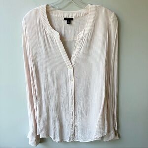 Ann Taylor sheer pink striped button down long sleeved women’s blouse